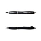 Two black pens with silver accents, shown side by side on a white background.