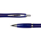 Blue retractable ballpoint pen, shown from the side and with the tip extended.