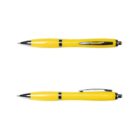 Two yellow ballpoint pens shown from top and side views on a white background.