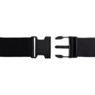 Black plastic side-release buckle on a black strap, with the two ends separated.
