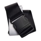 Black adjustable strap with a plastic buckle, coiled against a white background.