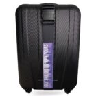 Black hard-shell suitcase with a purple Global Discovery Tours sticker on the front.