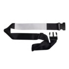 Black and gray luggage strap with a side-release plastic buckle laid flat on a white background.