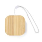 Square bamboo keychain with a white cord loop, shown on a white background.