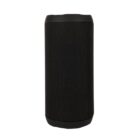 A black cylindrical portable Bluetooth speaker on a white background.