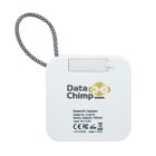 White square Bluetooth speaker with DataChimp logo, text, and a black-and-white lanyard.