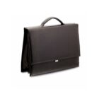 Black leather briefcase with a handle, shown against a plain white background.