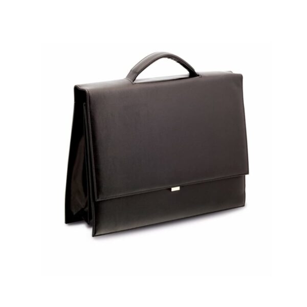 A black leather briefcase with a handle, shown against a white background.
