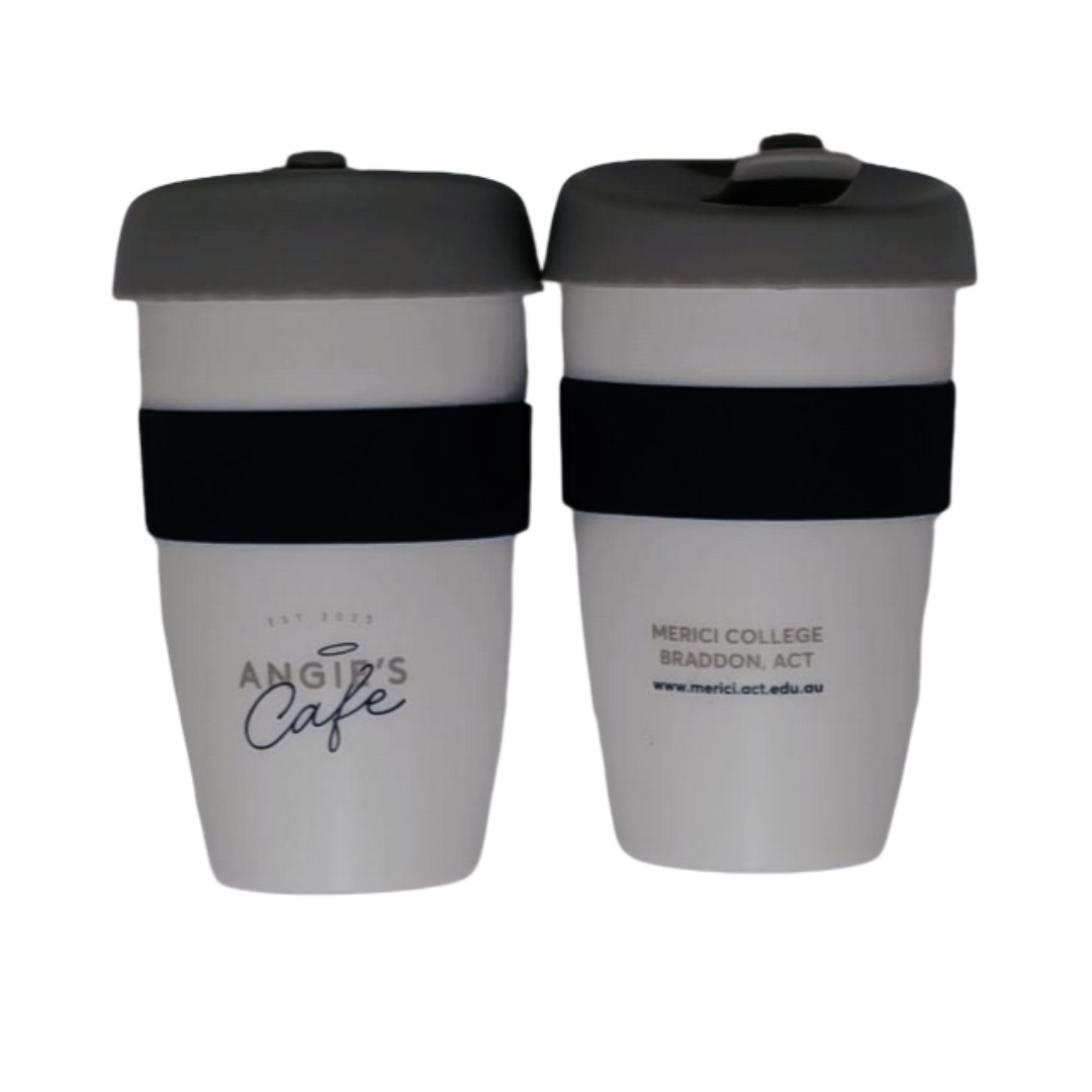 reusable mugs from angie's cafe.