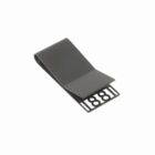 Black metal money clip with cutout numbers 1881 on the end, isolated on white background.