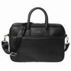 Black leather briefcase with handles and a detachable shoulder strap.