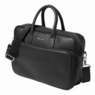 Black leather briefcase with handles and a detachable shoulder strap.