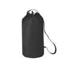 A black duffel bag with a carrying strap and drawstring closure on a white background.