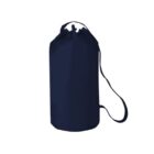 A navy blue duffel bag with a shoulder strap against a white background.