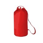A red duffel bag with a handle and shoulder strap on a white background.