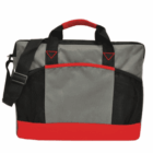 Gray and black laptop bag with red accents, handles, and shoulder strap.