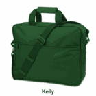 Dark green messenger bag with shoulder strap and handles, labeled Kelly underneath.