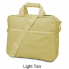 Light tan shoulder bag with handles and a front zipper pocket.