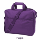 A purple shoulder bag with handles and an adjustable strap.