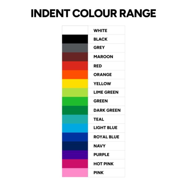 A chart showing 15 color swatches with labels, from white and black to pink.
