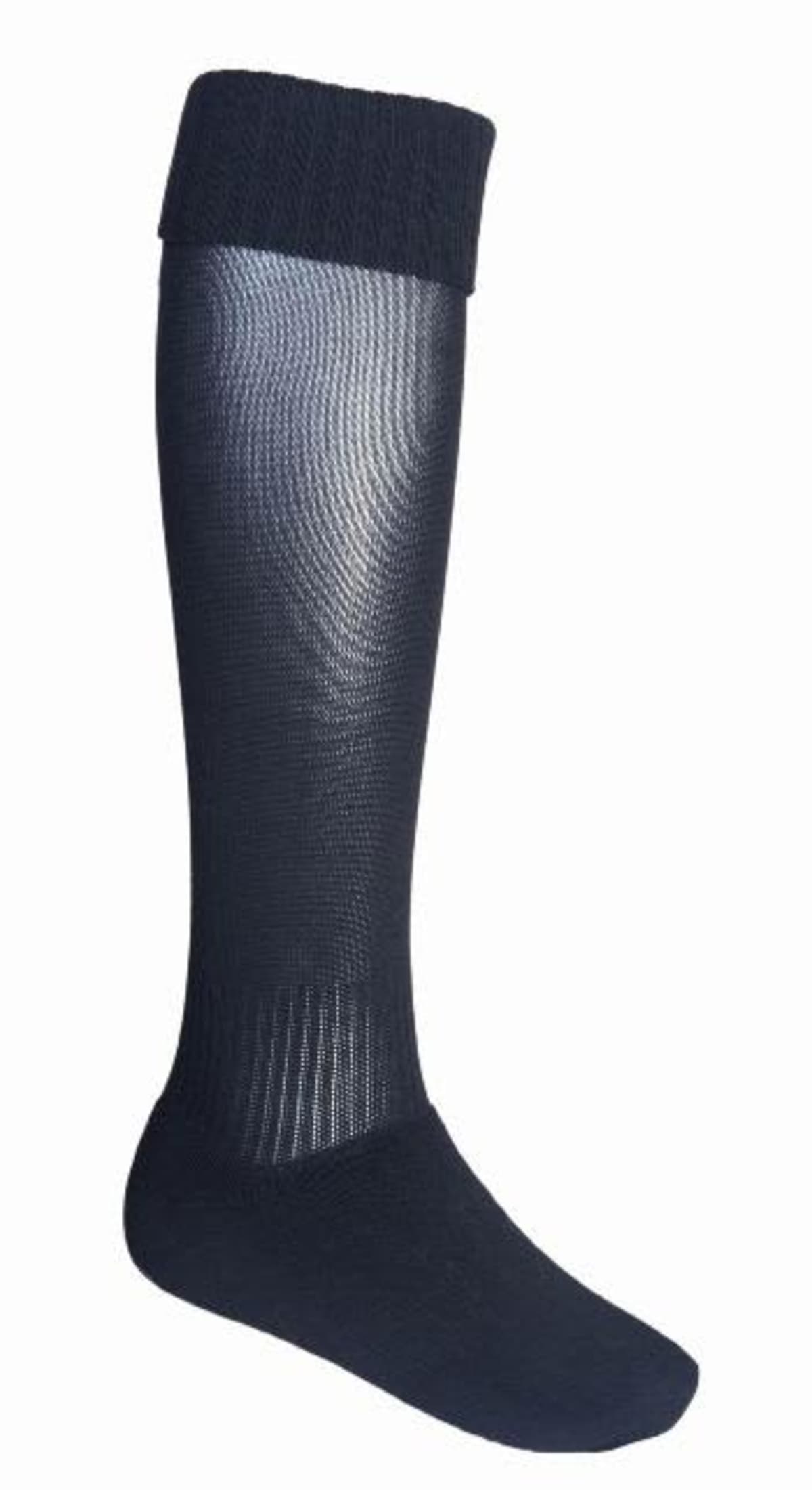 A single black knee-high sock with a folded cuff, shown on a plain white background.