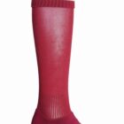 A long maroon sock with two white stripes near the top.