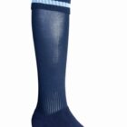 Navy blue knee-high sock with two light blue stripes at the top.