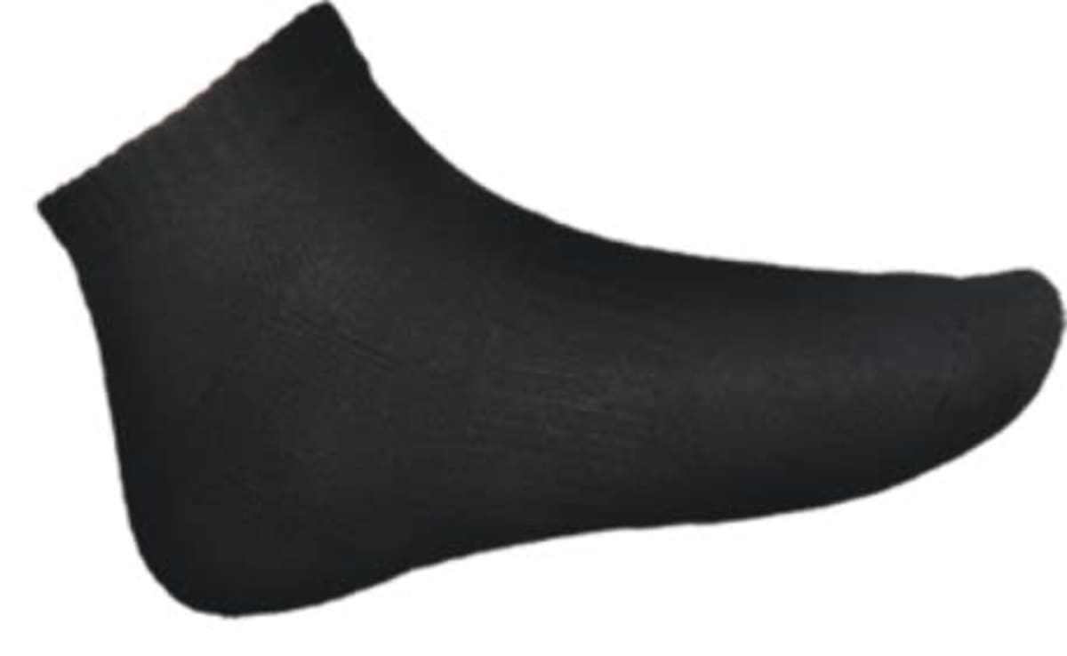 A plain black ankle sock on a white background.