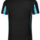 Black short-sleeve shirt with blue accents, shown from the back.