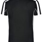 Black short-sleeve t-shirt with white stripes on the shoulders and sleeves.