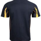 Black short-sleeve sports shirt with yellow accents on the sleeves, shown from the back.