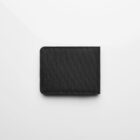 A closed black fabric wallet on a plain white background.