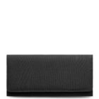 A black rectangular fabric wallet with a flap closure against a white background.