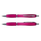 Two pink Vistro Pen - Translucent pens with silver accents, shown from different angles.