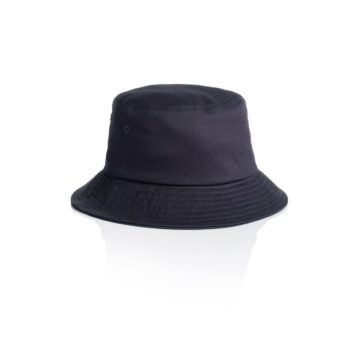A plain black bucket hat on a white background.