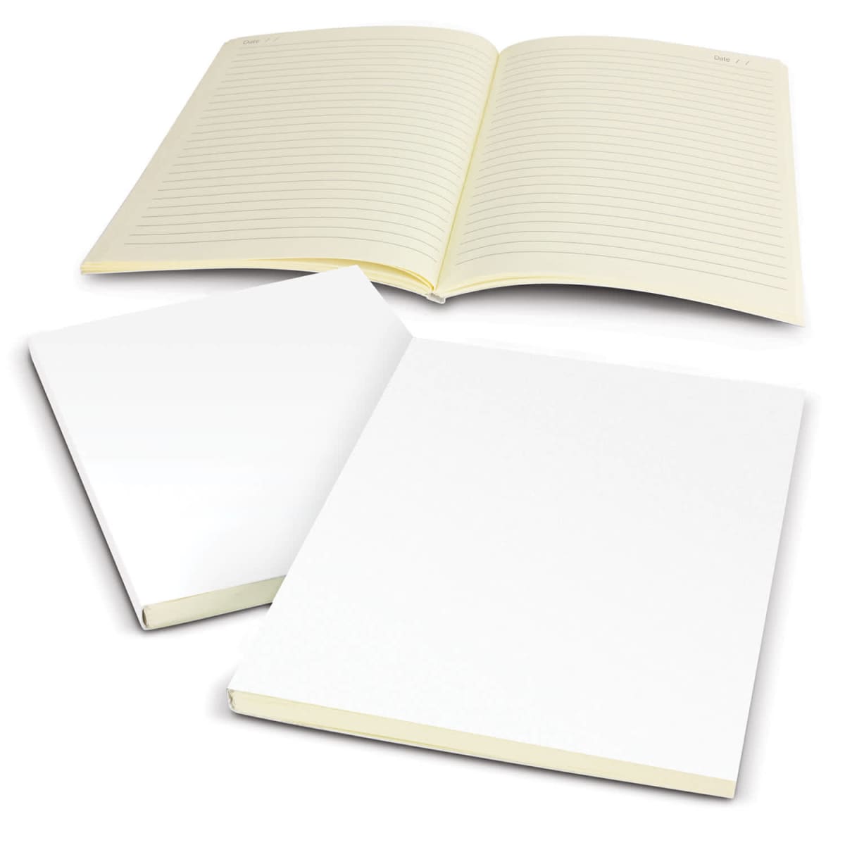 Three Chorale Medium Notebooks: two closed, one open to lined pages.