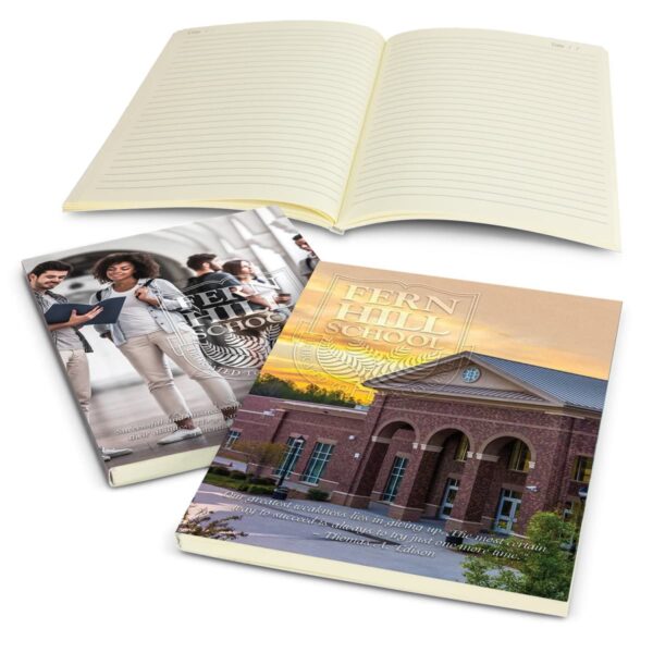 Three Chorale Medium Notebooks—two closed, one open showing lined pages.