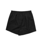 Black mens boxer shorts laid flat on a white background.