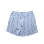 Light blue and white striped mens boxer shorts with an elastic waistband.