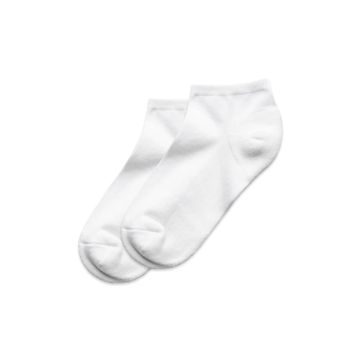 A pair of plain white ankle socks on a white background.
