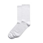 A pair of plain white crew socks on a white background.
