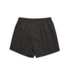 Black and gray checked mens boxer shorts laid flat on a white background.