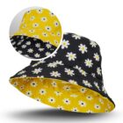 Aero Reversible Bucket Hat features white daisies on yellow and black backgrounds.