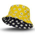 Aero Reversible Bucket Hat with yellow and black daisy patterns.