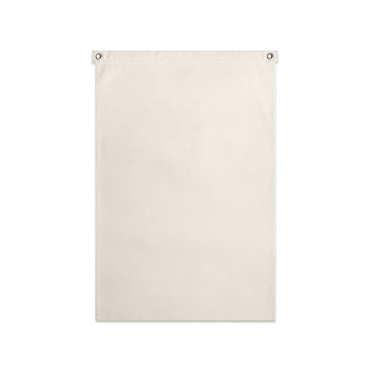 A blank, rectangular beige fabric banner with two metal grommets at the top corners.