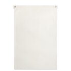 A plain white rectangular fabric banner with two metal grommets at the top corners.