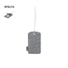Gray felt luggage tag with a white strap and small RFELT label on the side.