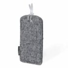Gray felt luggage tag with a white looped string for attachment.