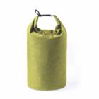 Olive green cylindrical dry bag with a roll-top closure and black buckle clip.