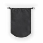 A black, rectangular drawstring bag with clip closures at the top.